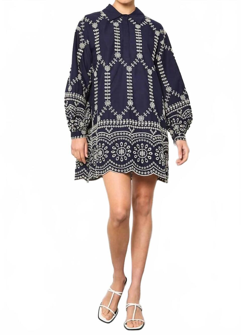 NEW APRICOT broderie swing shirt dress in navy